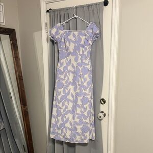 A New Day Blue Floral Midi Dress | Smocked Bodice Puff Sleeve | XS